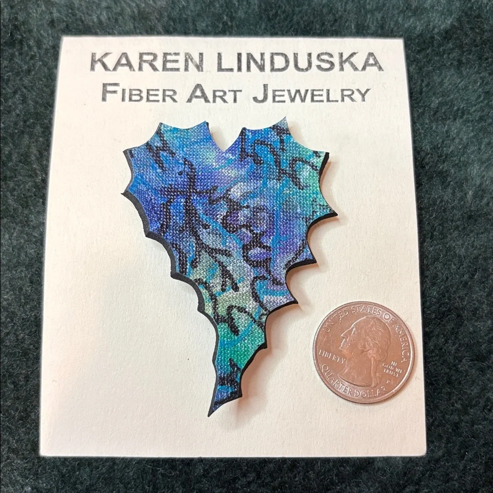 Blue Fiber Art Brooch by Karen Linduska